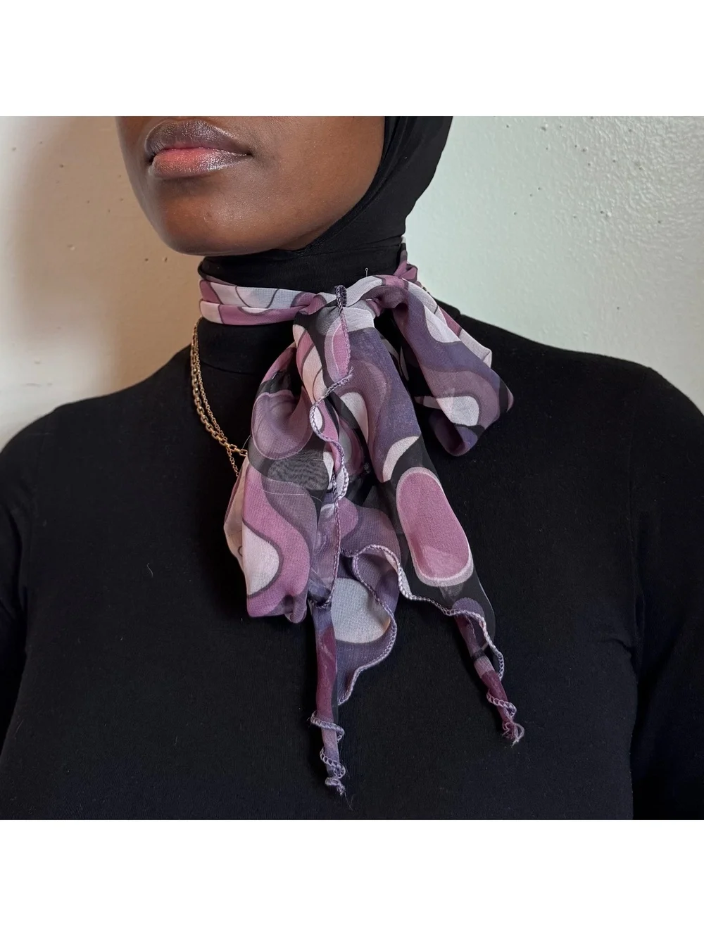 90s Lettuce Trim Geometric Purple Abstract Head Neck Scarf